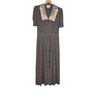 Karin Stevens Elegant Navy Blue and White Vintage Floral Dress, Size 8